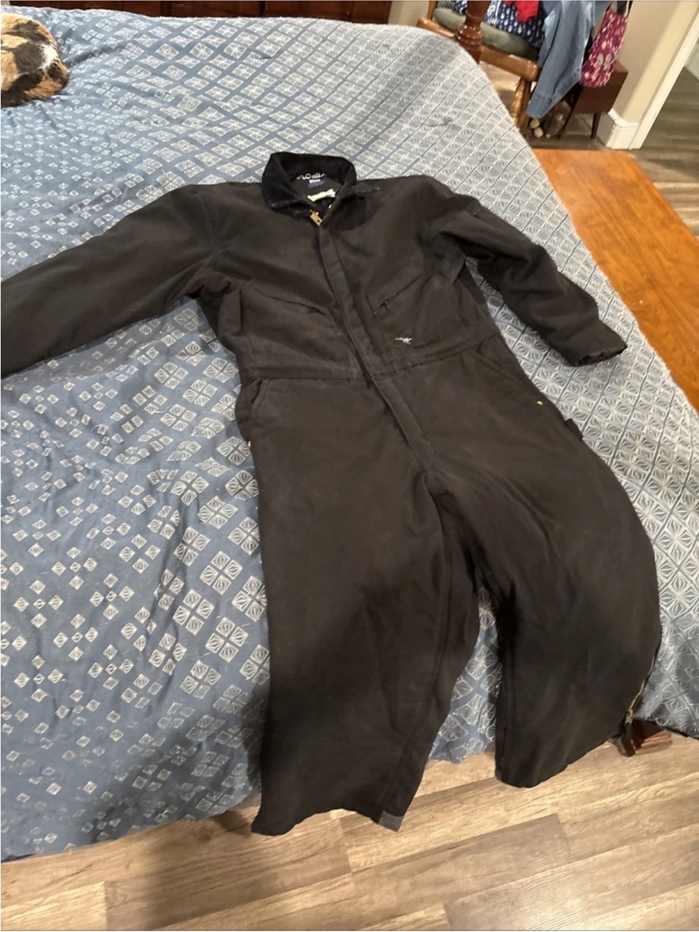 Vtg Walls Master Made Large Tall Coveralls Black Jumpsuit Full Zip Cotton Blend